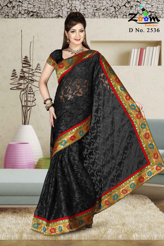 Black Net Jacquard Saree