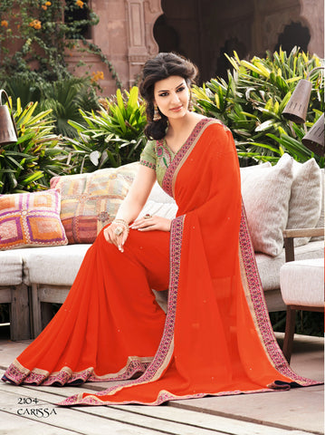 Orange Poly Georgette Saree