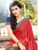 Red With Gray Crape Satin With Chiffon Saree