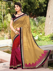 Brown Red With Pink Bhaglpuri Net With Bhaglpuri Jaquared Saree