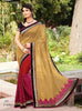 Brown Red With Pink Bhaglpuri Net With Bhaglpuri Jaquared Saree