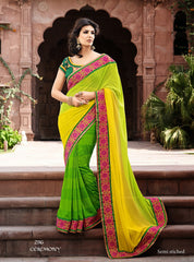 Green Poly Georgette With Bhaglpuri Jaquared Saree