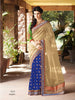 Brown With Blue Net With Crape Jaquared Saree